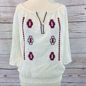Old Navy cream embroidered wide neck top